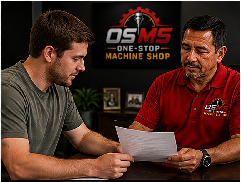 Bill Wilson reviewing a job order with a machinist candidate at the OSMS office